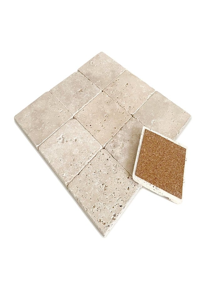 Marble Object Beige 4'' X 4'' Travertine Stone Coaster Each Piece Unique Natural Stone Drink Spills Coasters Tumbled Stone Set of 4 / Home Decor/Wedding Gift - Image 3